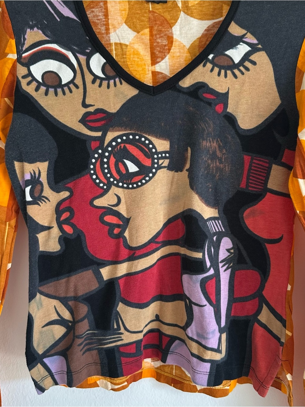 Vintage Custo Barcelona Shirt Y2K Graphic T Shirt Long Sleeve Floral Orange Euro - Picture 3 of 13